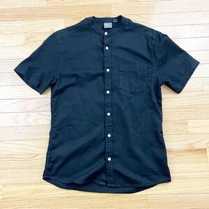 ASOS Black Collarless Short Sleeve Shirt Size‎ Small
